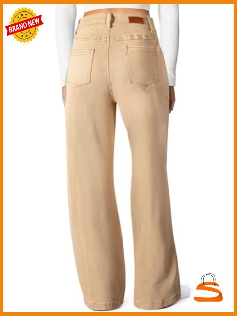 High Waisted Wide Leg Jeans Stretchy Straight Leg Denim Pants with Seamed Front - Picture 2 of 7